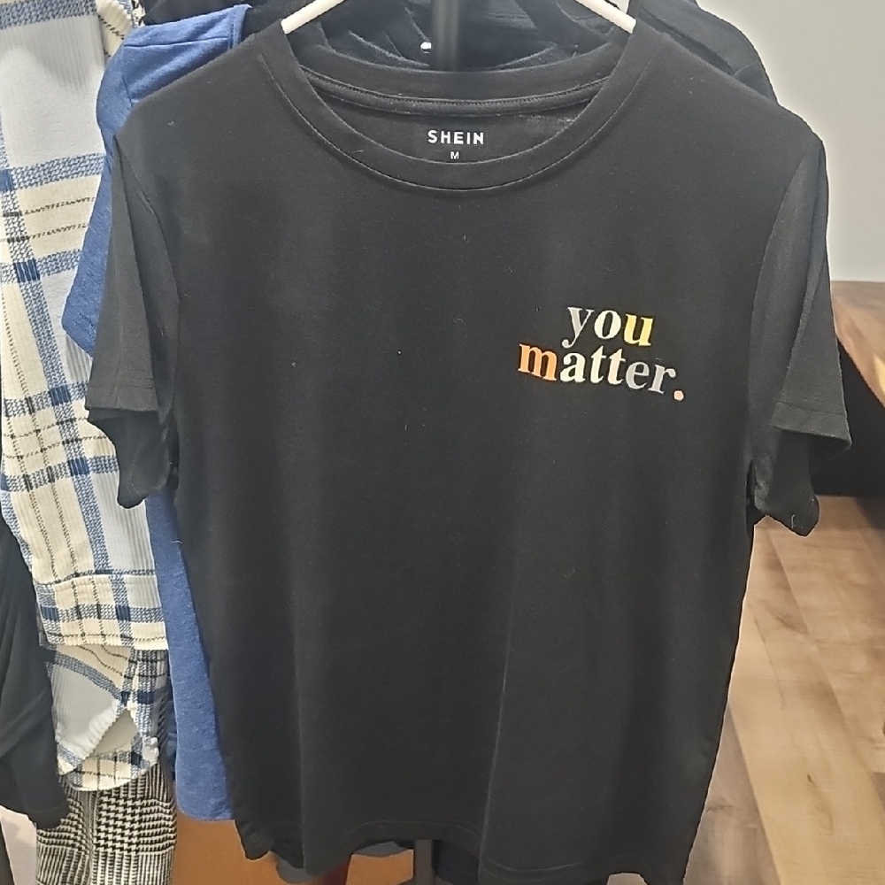 SHEIN Black Tee with Multicolor 'You Matter' Text